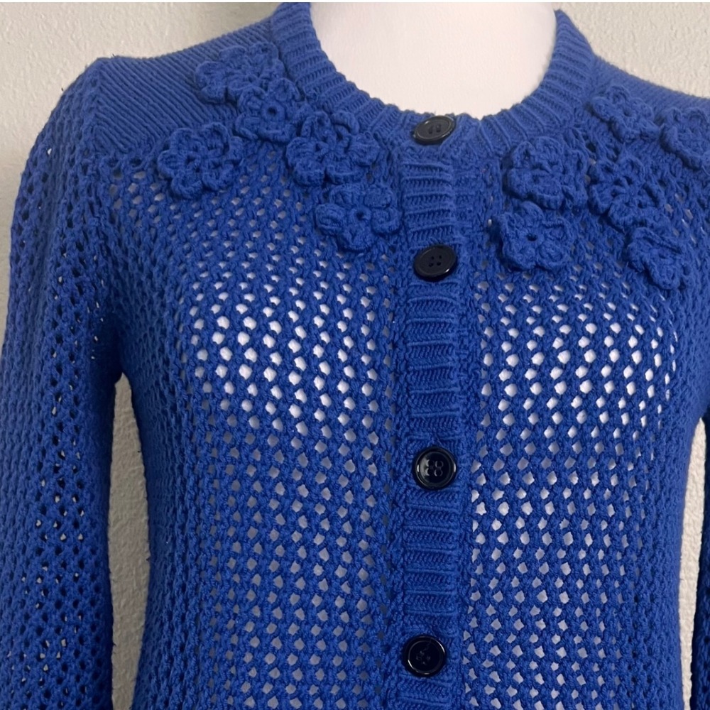 Vintage‎ Crochet Cardigan Sweater Floral Collar Knit Button Down Top